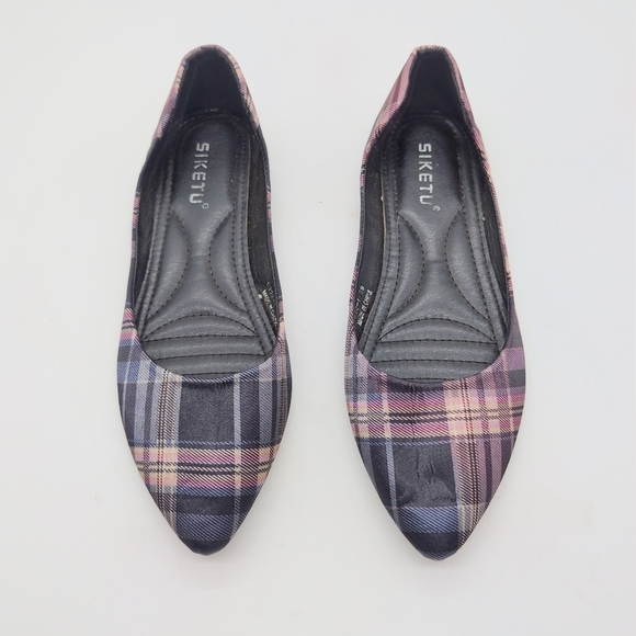 Siketu Sz 8.5 Plaid Flats - Purple Pink Black - Picture 3 of 8